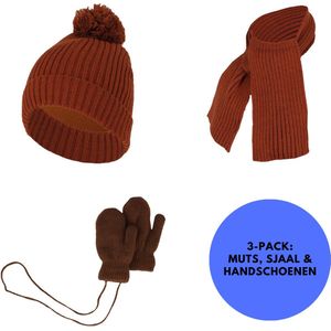 Sarlini - Baby Winterset - Handschoenen/Sjaal/Muts - 1-2 Jaar - Midden Bruin