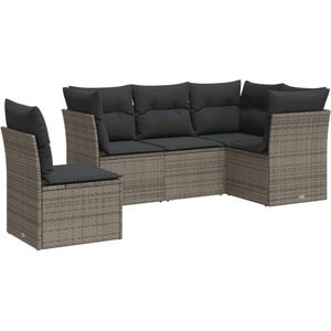 vidaXL Loungeset 5-delig - Grijs - Inclusief kussens Loungebank - Tuinstoel - Lounge Set - Buitendecoratie - Outdoor Furniture