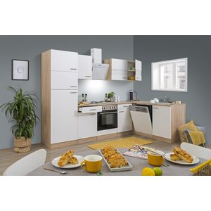 Hoekkeuken 280  cm - complete keuken met apparatuur Merle  - Eiken/Wit - soft close - elektrische kookplaat - vaatwasser - afzuigkap - oven  - spoelbak