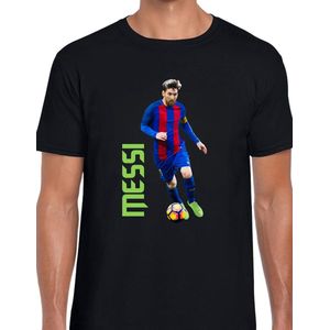 MESSI THE GOAT Uniseks T-Shirt - Zwart text groen - Maat L - Korte mouwen - Ronde hals - Normale pasvorm - Lionel Messi - Voetbal - Voor mannen & vrouwen - Kado - Veldman prints & packaging