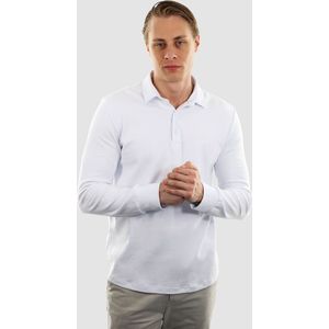 Vercate - Heren Polo Lange Mouw - Strijkvrij Poloshirt - Wit - Slim Fit - Excellent Katoen - Maat L