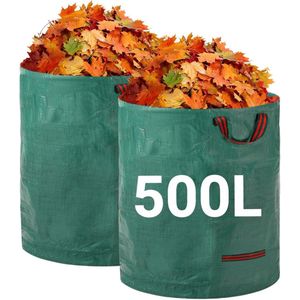 2 stuks - 500L - Tuinafvalzakken - Stevige tuinafvalzakken - herbruikbare tuinzakken - met handgrepen - industriële stof - voor bladeren , afval en puin - waterdichte tuinafvalzakken - groen - 80*80*100 cm