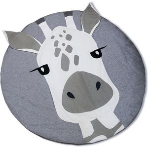 Baby | Boxkleed-Speelkleed | Giraffe | Katoen | Ø85 cm. | Speelmat | Grijs-Zwart-Wit