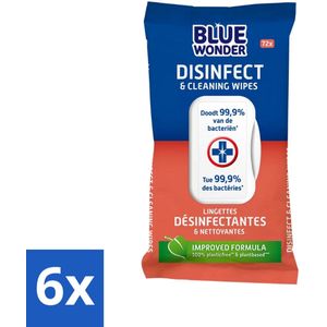 Blue Wonder Desinfectie Reiniger Doekjes 72 stuks per verpakking - Voordeelverpakking - 6 stuks