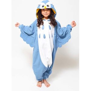 KIMU Onesie Blauwe Uil Pakje - Maat 86-92 - Uilenpak Kostuum Blauw Pak - Peuter Boxpakje Pyjama Jumpsuit Huispak Jongen Meisje Vogel Huispak Festival