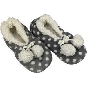 Pantoffel laag model balletjes - Grijs / Wit - Maat 31 / 33 - Pantoffels Dames – Pantoffels meisjes - Warme pantoffels – Sloffen - Sloffen dames – Sloffen meisjes – Winter - Kerst cadeau – Kerstcadeau – Kerst – Sinterklaas ��– Cadeau – Warm - Cozy