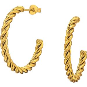 Joy Ibiza - Twisted oorbellen - gedraaide oorringen - 30 mm - vlinder sluiting - chirurgisch staal - ear party boho - bohemian style - ip/pvd gold plated