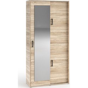 Stijlvolle kledingkast - Kledingkast met spiegel - Planken en ruimte om kleding op te hangen - 100 cm - Kleur Sonoma