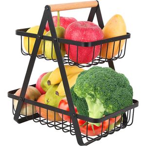 Dubbele Tiered Broodmand en Fruitschaal – Decoratieve Opslag voor Groenten en Fruit