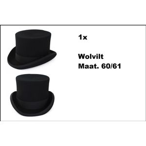 Luxe hoge hoed wolvilt zwart mt.60/61 - Festival thema feest evenement party dickens luxe