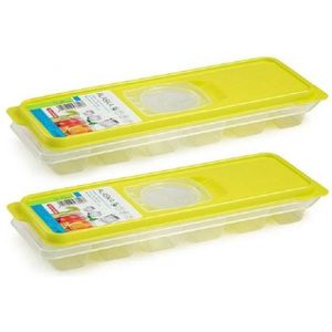 PlasticForte IJsblokjesvorm met deksel - 2x - 12 ijsklontjes - kunststof - groen - ijsblokjes maken