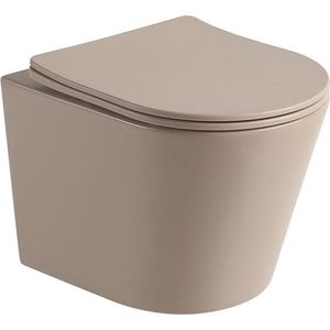 Hangend toilet Julio randloos inclusief softclose zitting mat beige 48x36,5x36cm - Toilet van Voordelig Design Sanitair