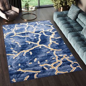 Tapiso Shine Blauw Abstract Woonkamer Rug Tapijt Maat- 80x150