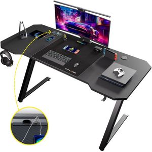 Computertafel - Computerbureau - Computermeubel - Laptoptafel - Gamingtafel - met Stopcontact - 120 x 60 cm - Zwart