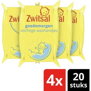 Zwitsal Baby Goedemorgen Vochtige Washandjes - 4 x 20 stuks - Voordeelverpakking