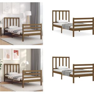 vidaXL Bedframe met hoofdbord massief hout honingbruin 90x200 cm - Bedframe - Bedframes - Bed - Eenpersoonsbed