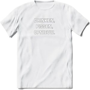 Drinken Pissen Opnieuw Bier T-Shirt | Unisex Kleding | Dames - Heren Feest shirt | Drank | Grappig Verjaardag Cadeau tekst | - Wit - XL
