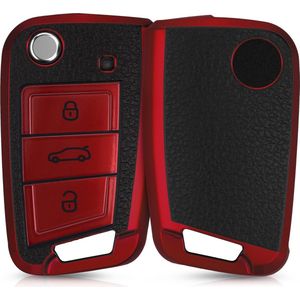 kwmobile autosleutelhoes geschikt voor VW Golf 7 MK7 3-knops autosleutel - TPU beschermhoes in rood / zwart - Autosleutelcover