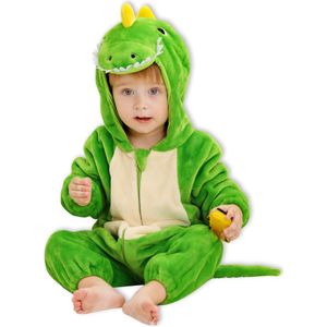 BoefieBoef Dinosaurus Dieren Baby Onesie Peuter Pyjama Kinderen 6 maanden - 2 jaar – Verkleedkleding met Luierrits – Carnaval Dierenpak - Kerst en Kraamcadeau Tip – Flanel - Romper - Boxpak - Jongen - Meisje - Kruippak - Winterpak - groen - krokodil