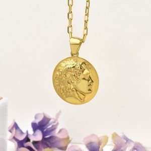 Alexander the Great coin ketting Gold Polished 24 inches
