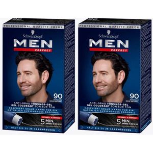2 stuks Schwarzkopf Men Perfect 90 - Zwart - haarkleuring - gel - haarverf mannen - just for men - grijs dekkend in 10 minuten