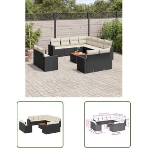 The Living Store 13-delige Loungeset met kussens poly rattan zwart - Loungeset - Tuinmeubels - Lounge Set - Pe Rattan - Outdoor Furniture