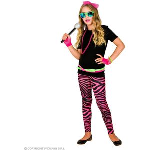Widmann - Jaren 80 & 90 Kostuum - 80s Legging Funky Star Neon Roze Meisje - Roze, Zwart - Maat 128 - Carnavalskleding - Verkleedkleding