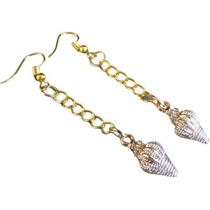 2 Love it Schelp GoudWit - Oorbellen - 6 x 1.9 cm - Wit - Goudkleurig