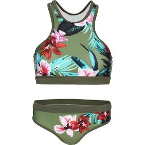 Bikini sport basic - Olijfgroen bloemen 128-134