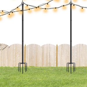 2 stuks tuinherdershaak 240 cm metalen tuinstok lichtketting lantaarnhouder met 5 pong-basis houderstang voor buiten bruiloft feestdecoratie (A)