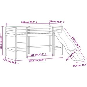 vidaXL - Kinderhoogslaper - met - gordijnen - 90x200 - cm - grenenhout - roze