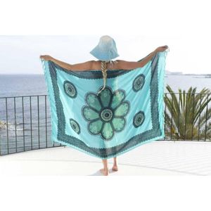 Pareo Flower Turquoise Seagreen - Pareo beach - zomer pareo - dames - sarong - omslagdoek - wikkeljurk - strand - stranddoek
