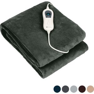 Nuvoo Elektrische Warmtedeken - Fleece - 180x160 cm- XXL - Automatische Uitschakeling - Oververhittingsbescherming - 3 Standen - 120W - 2 Persoons - Bovendeken - Grijs/Groen