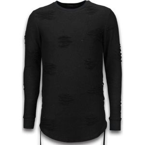 Destroyed Look Trui - Side Laces Long Fit Sweater - Zwart