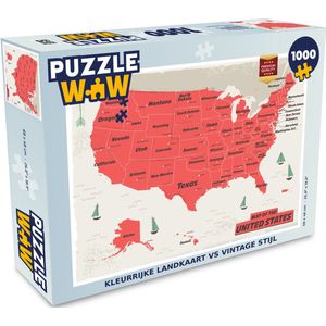 Puzzel Kleurrijke landkaart VS vintage stijl - Legpuzzel - Puzzel 1000 stukjes volwassenen