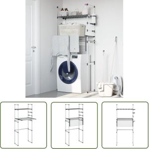 The Living Store Wasmachinerek Badkamer - 77x52x192 cm - Aluminium - Verstelbare hoogte