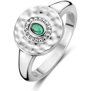 New Bling 9NB-1368-54 Zilveren Ring met Groen Agaat - Ringetje - 10mm Doorsnee - Agaat 3x2mm - Maat 54 - Rhodium - Zilver