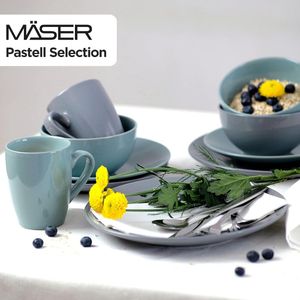 Pastel Selection Moderne serviesset voor 4 personen in grijs, 16-delig combiservies van keramiek, steengoed