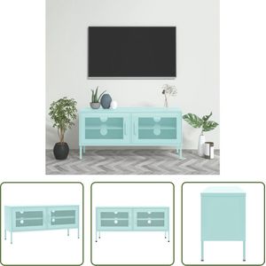 The Living Store TV-meubel - Stalen constructie - Mint - 105x35x50 cm - 2 gaasdeuren