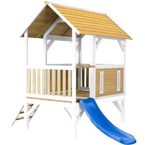 AXI Akela Speelhuis in Bruin/Wit - Blauwe Glijbaan - Speelhuisje voor de tuin / buiten - FSC hout - Speeltoestel voor kinderen