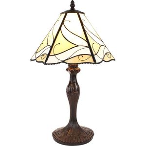 LumiLamp Tiffany Tafellamp Ø 31*43 cm E27/max 1*60W Beige, Wit Glas, Kunststof Tiffany Bureaulamp Tiffany Lampen