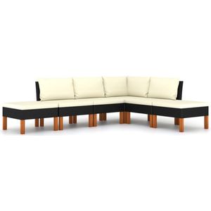 vidaXL - 6-delige - Loungeset - met - kussens - poly - rattan - zwart