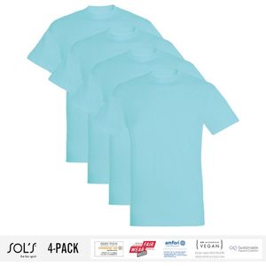 4 Pack Sol's Heren T-Shirt 100% biologisch katoen Ronde hals Atoll Maat S