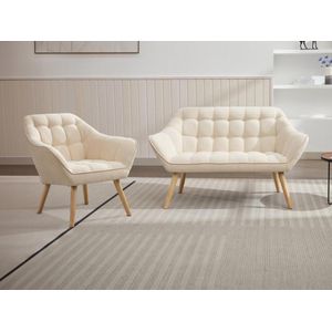 Vente-unique Tweezitsbank en fauteuil van beige stof CASERTA L 127 cm x H 77 cm x D 73 cm