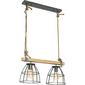 QAZQA arthur - Industriele Hanglamp eettafel - 2 lichts - L 58 cm - Donkergrijs - Industrieel - Woonkamer | Slaapkamer | Keuken