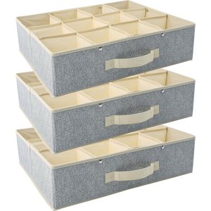 MSV kleding/kast organizer - 3x - 12 vakken - grijs - 45 x 36 x 12 cm - opbergdoos