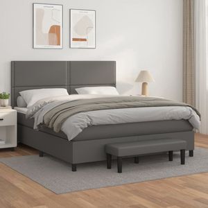 The Living Store Boxspringbed Luxe - 203x160 cm - Grijs Kunstleer