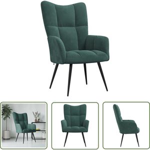 The Living Store Relaxstoel fluweel donkergoen - Relaxfauteuil - Fluweel Fauteuil - Groene Fauteuil - Lounge Stoel - Loungefauteuil