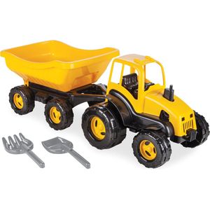 Pilsan Tractor Met Aanhangwagen | Geel/Zwart | 4-delig | L72 x B27 x H26