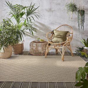 Flycarpets Ceres Buitenkleed Laagpolig - Jute - Geruit Vloerkleed - Naturel / Zwart - 200x290 cm